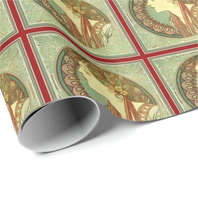 Alphonse Mucha Woman Laurel Art Nouveau Wrapping Paper (Roll Corner)