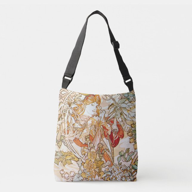 Alphonse Mucha Woman with a Daisy Art Nouveau Crossbody Bag (Front)