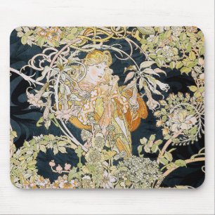 Alphonse Mucha, “Woman with a Daisy” Mouse Pad