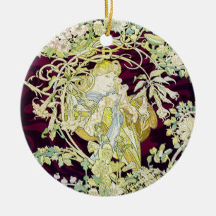 Alphonse Mucha Woman with Daisy Art Nouveau Art Ceramic Ornament