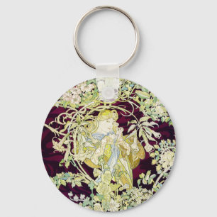Alphonse Mucha Woman with Daisy Art Nouveau Art Key Ring