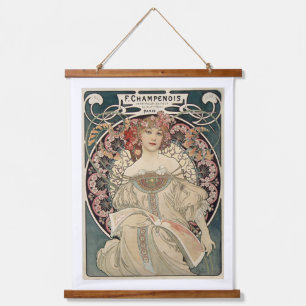 Alphonse Mucha Wood Topped Wall Tapestry