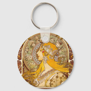 Alphonse Mucha Zodiac Art Nouveau Vintage Decor Key Ring