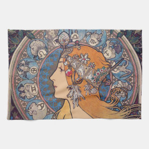 Alphonse Mucha , “ Zodiac ” Tea Towel