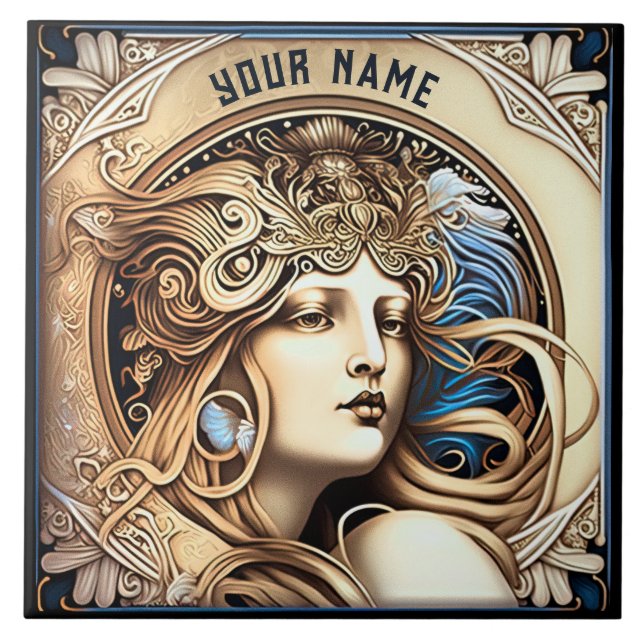 Alphonse Mucha Zodiac Wall Decor Art Nouveau Ceramic Tile (Front)
