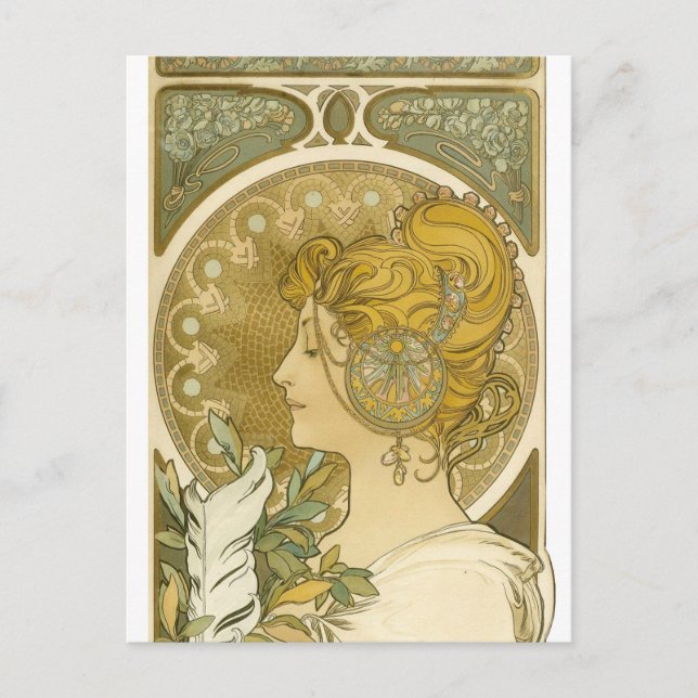 Alphonse Mucha's La Plume Postcard (Front)