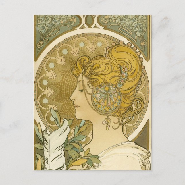 Alphonse Mucha's La Plume Postcard (Front)