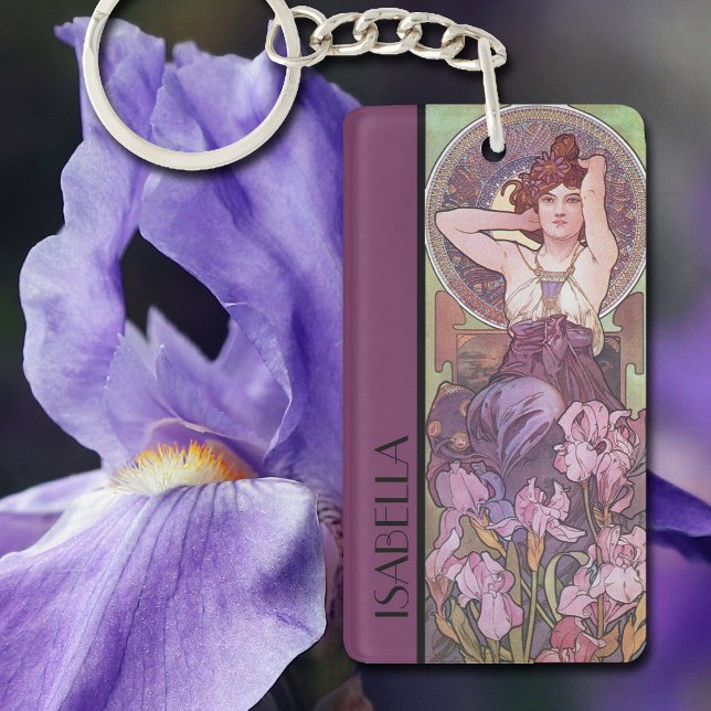 Alphonse Mucha's Precious Stones Amethyst Key Ring ( Art Nouveau illustration by Alphonse Mucha small enough to carry in your pocket.  Great gift idea.)