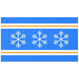 Alpine Blue Stripes Triple White Nordic Snowflakes Tablecloth