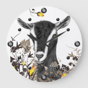 Alpine Dairy Goat Painting Floral Wall Clock