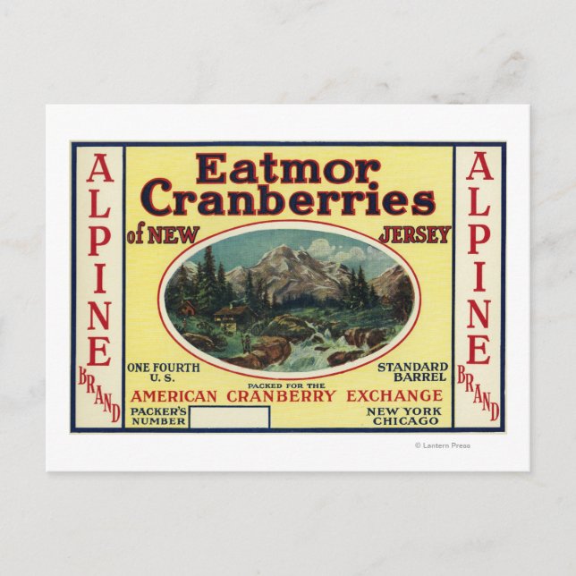 Alpine Eatmor Cranberries Brand Label Postcard (Front)