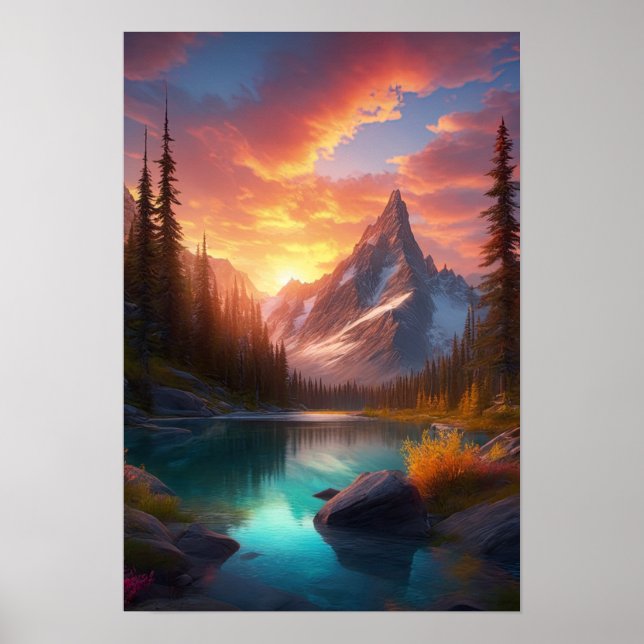 Alpine Elegance, Snowy Mountains Poster (Front)