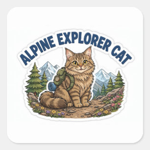 Alpine Explorer Cat Sticker — Maine Coon Hiking Ba