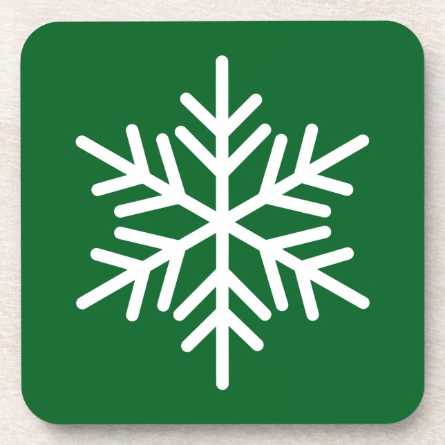 Alpine Forest Green White Nordic Snowflake Coaster (Front)