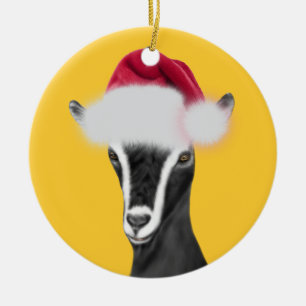 Alpine Goat Santa Hat Christmas  Ornament