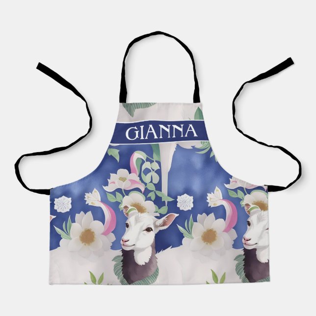 Alpine Goat Watercolor Colourful Pattern Apron (Front)