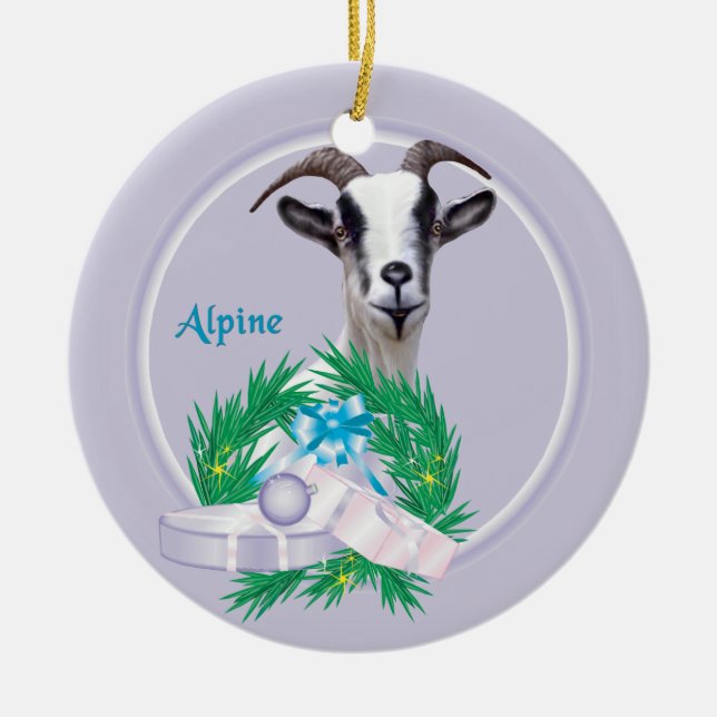 Alpine Goat Wreath Holiday Ornament (Front)