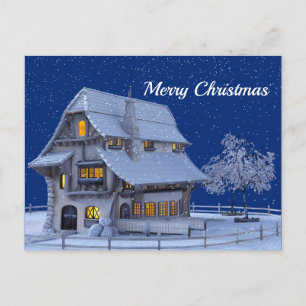 Alpine House Snow Graphic Christmas Postcard
