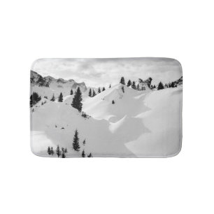 Alpine Landscape: Snowy Fir Trees Mountains Bath Mat