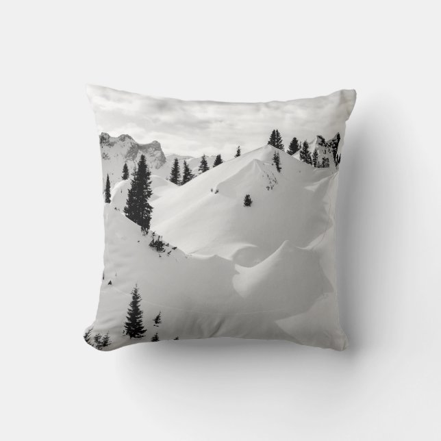 Alpine Landscape: Snowy Fir Trees Mountains Cushion (Front)