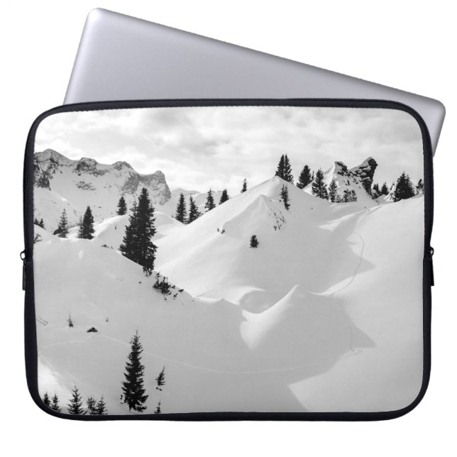 Alpine Landscape: Snowy Fir Trees Mountains Laptop Sleeve (Front)