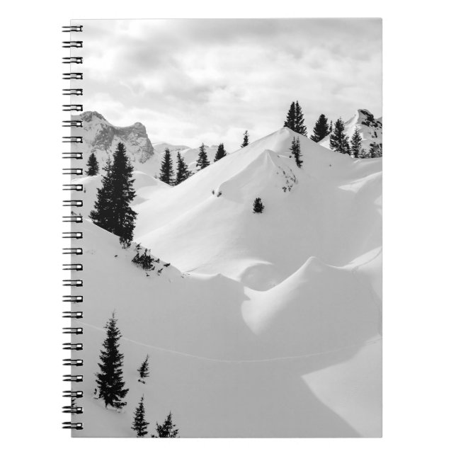 Alpine Landscape: Snowy Fir Trees Mountains Notebook (Front)