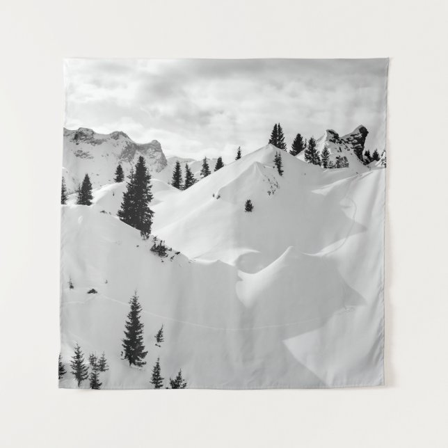 Alpine Landscape: Snowy Fir Trees Mountains Tapestry (Front)