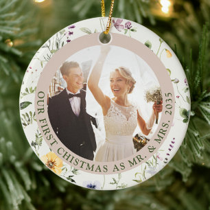 Alpine Light First Christmas as Mr Mrs Wildflower Ceramic Ornament