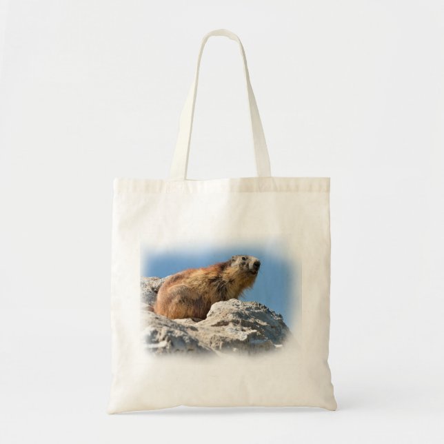 Alpine marmot on rock tote bag (Front)