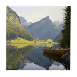 Alpine Mountain Lake in Switzerland Ceramic Tile