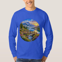 Alpine Mountain Lake Wooden Bridge Sunrise