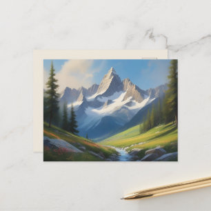 Alpine Mountain Landscape Watercolor Art Postcard