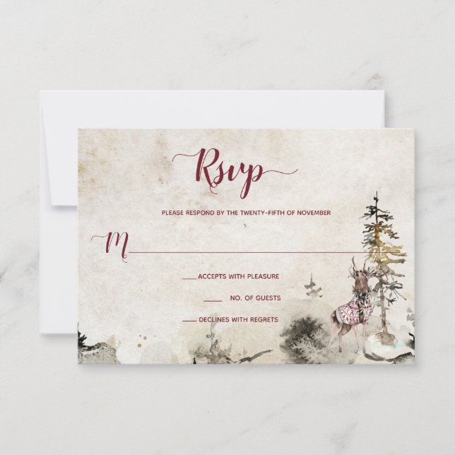 Alpine Mountain Woodland Stag Burgundy | RSVP Card (Front)