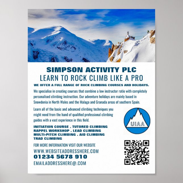 Alpine Mountaineering, Hiking and Climbing Advert Poster (Front)