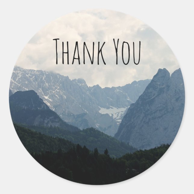 Alpine Mountains Nature Photo Country Thank You Classic Round Sticker (Front)