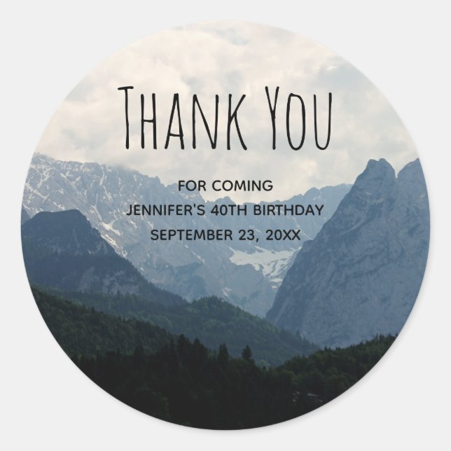 Alpine Mountains Nature Photo Country Thank You Classic Round Sticker (Front)