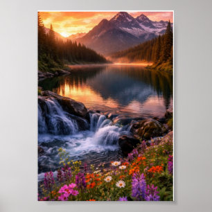 Alpine Peaks at Sunset Golden Mountain Glow Artwor Poster