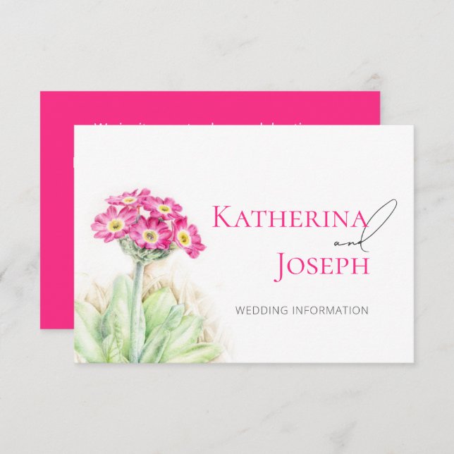 Alpine primrose art wedding info with QR code Enclosure Card (Front/Back)