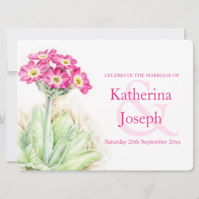 Alpine primrose watercolor pink wedding invite (Front)