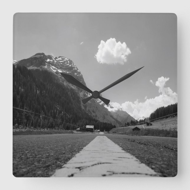 Alpine road square wall clock (Front)