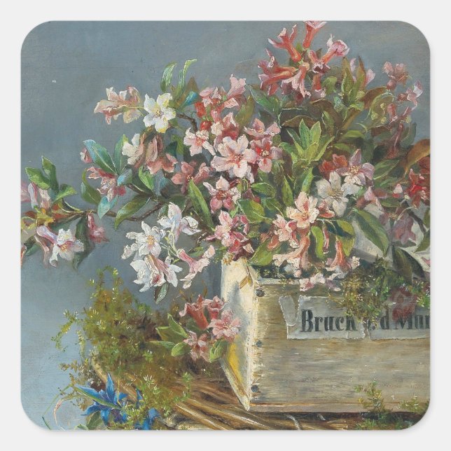 Alpine Roses in a Window Box – Andreas Lach Square Sticker (Front)