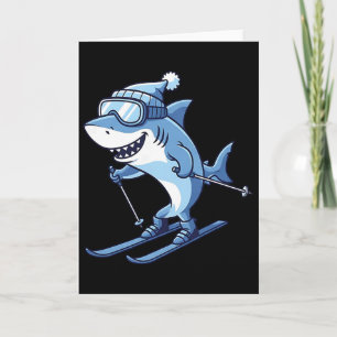 Alpine Shark On Skis Skiing Snow Mountain Fun  Card