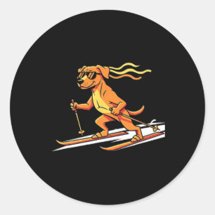 Alpine Ski Dog With Sungles Snow Adventure  Classic Round Sticker