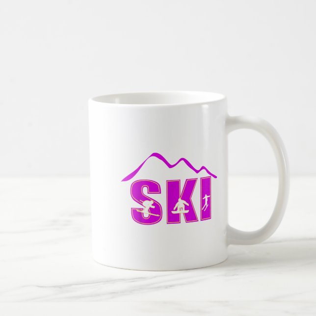Alpine Ski, Downhill Skier Mountain Line  Coffee Mug (Right)
