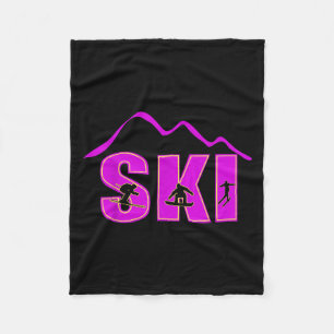 Alpine Ski, Downhill Skier Mountain Line  Fleece Blanket