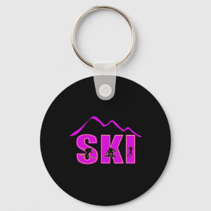 Alpine Ski, Downhill Skier Mountain Line Key Ring