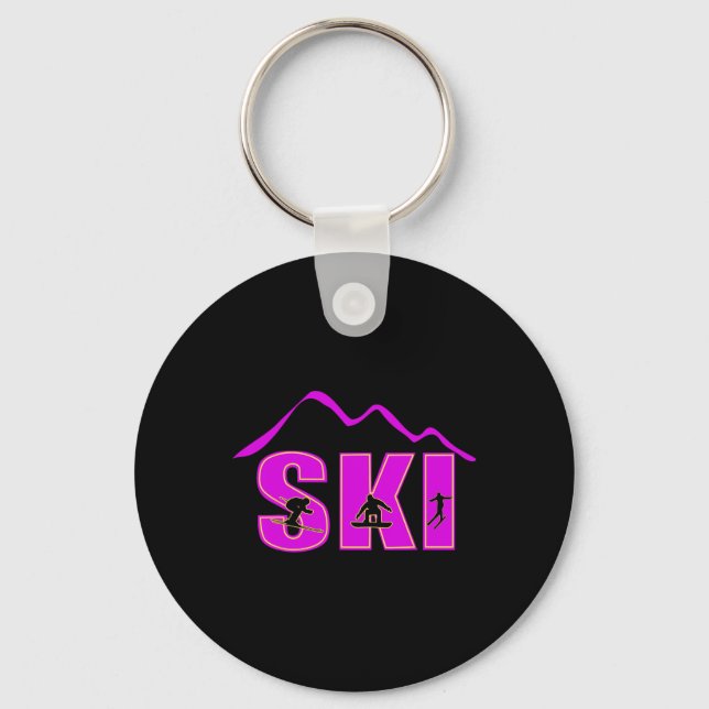 Alpine Ski, Downhill Skier Mountain Line  Key Ring (Front)