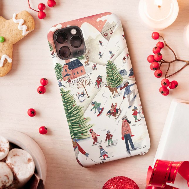 Alpine Ski Lodge Winter Holiday Pattern iPhone Case (Creator Uploaded)