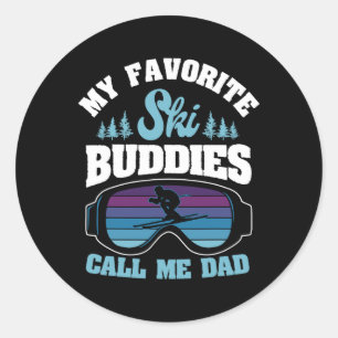 Alpine Ski Slope Skiing Dad Skier Snowboarder Fath Classic Round Sticker
