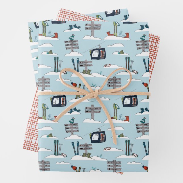 Alpine Ski Wrapping Paper Flat Sheet Set of 3 (In situ)